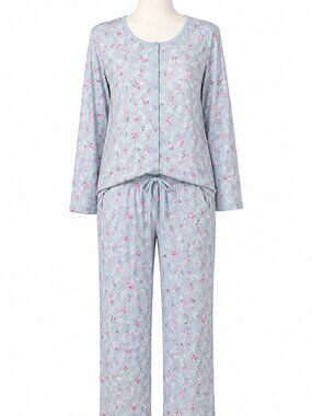 NEW Charter Club Cotton Essentials Pajama Set Divine Rose Blue Small